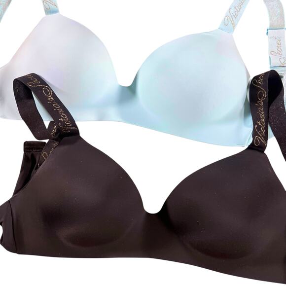 Victoria’s Secret Wireless T-Shirt Bras 38C Lot of 2 Black & Light Green NEW - Picture 2 of 9